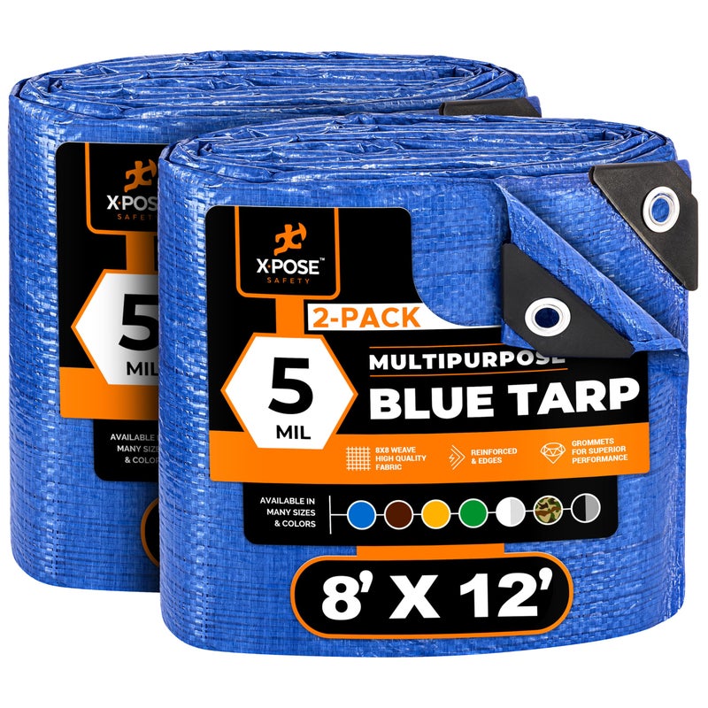 xpose safety Better Blue Poly Tarp 8' x 12' (2-Pack) - Multipurpose Protective Cover - Lightweight, Durable, Waterproof, Weather Proof - 5 Mil Thick Polyethylene - by Xpose Safety - Image 1